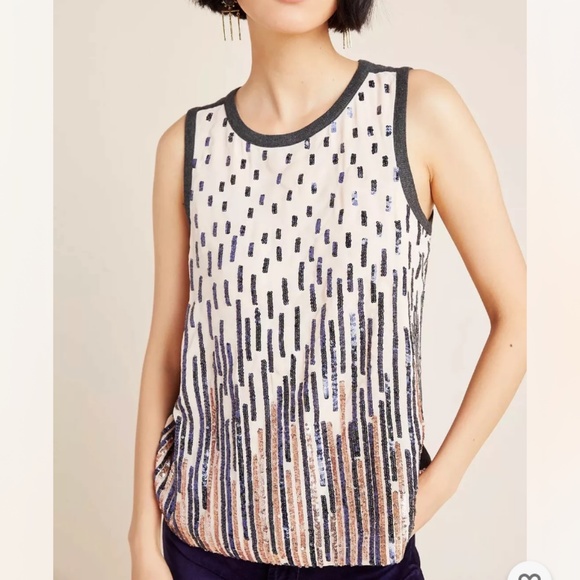 Anthropologie Tops - ANTHROPOLOGIE NWOT TINY AUBERTE SEQUIN STRIPE TANK BLOUSE KNIT TOP GREY Size S